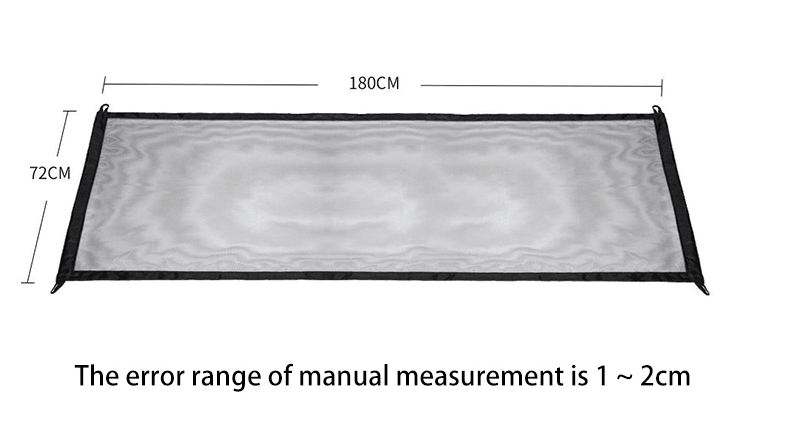Measurement chart of a mesh screen with dimensions 180cm x 72cm on a white background.