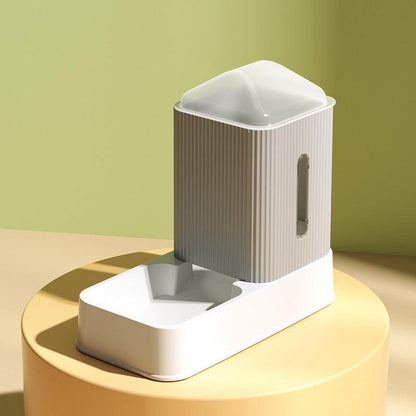 Modern dog water fountain on a gold stand with a green background