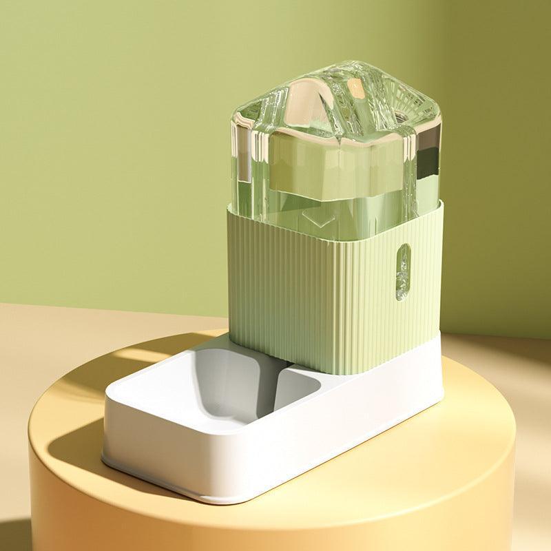 Green and white electronic device on a gold stand with a green background