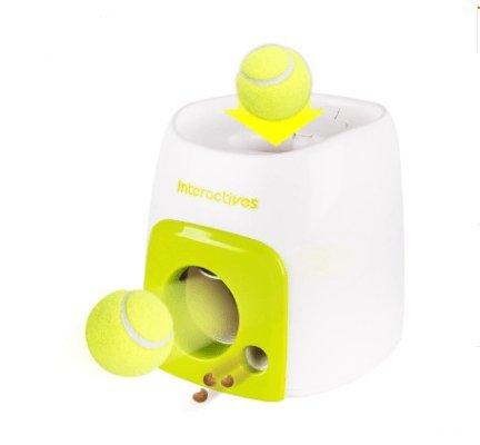 Pet toy with tennis balls and 'Interactivus' branding on a white background