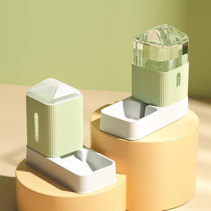 Two green and white geometric-shaped objects on a beige surface with a green background