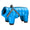 Blue puffer dog coat with 'ENICENICENICENICENICENICENIC' strap on a white background