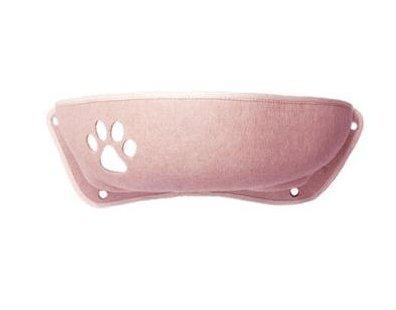Pink pet muzzle with a paw print design on a white background