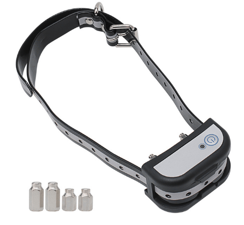 Dog collar with electronic device and batteries on a white background