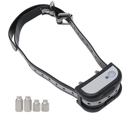 Dog collar with electronic device and batteries on a white background