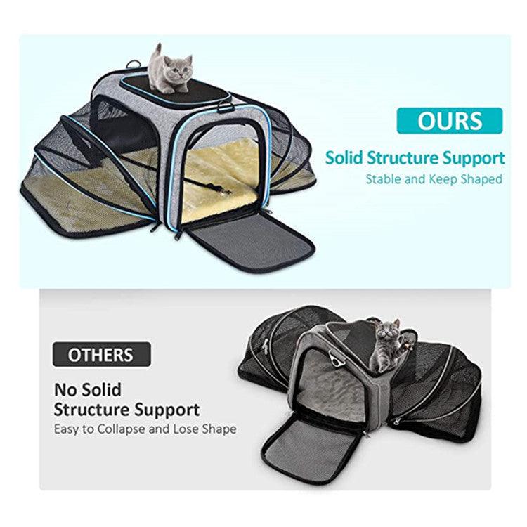 Pet carrier with solid structure support compared to others on a white background