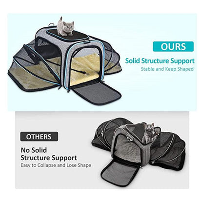 Pet carrier with solid structure support compared to others on a white background