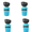 Four blue and black water bottle nozzles on a white background