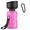 Pink water bottle with black cap and carabiner on a white background