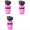 Three pink and black water bottle nozzles on a white background