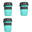 Three turquoise water bottles with black lids on a white background