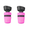 Two pink water bottle caps with black tops on a white background