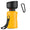 Yellow handheld device with black top and carabiner on a white background