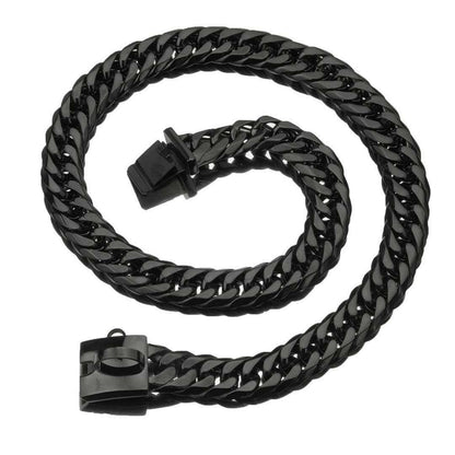 Black chain belt with clasp on a white background