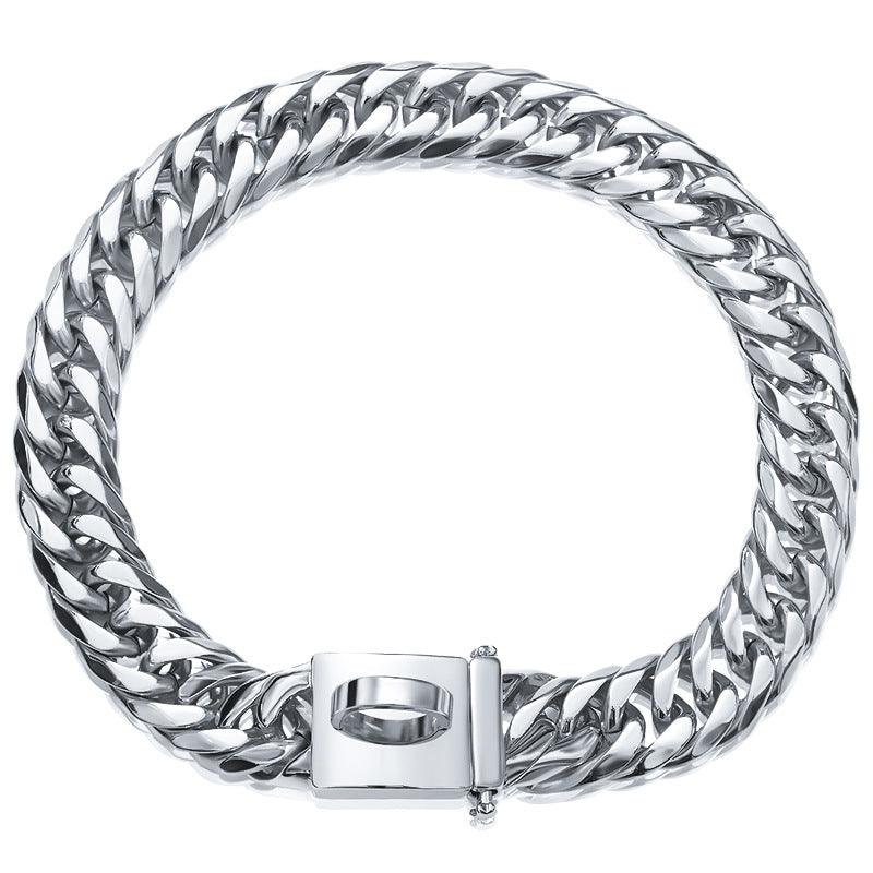 Silver chain bracelet with a clasp on a white background