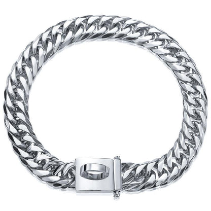 Silver chain bracelet with a clasp on a white background