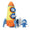 Plush toy rocket with a small blue astronaut plush toy on a white background