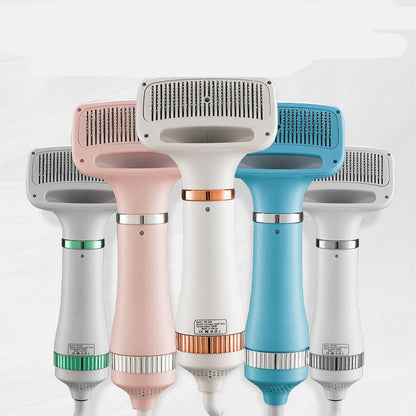Five handheld hair dryers in different colors on a white background