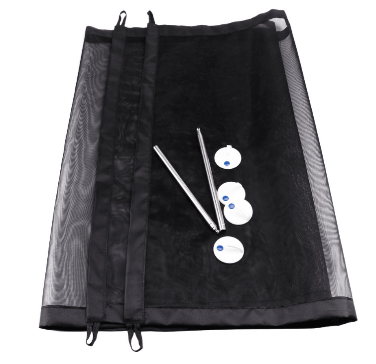 Black apron with snowman design and two silver straws on a white background