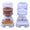 Pet food dispenser and water bottle set on a white background