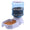 Pet food dispenser with two compartments filled with dry food on a white background