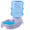 Pet water dispenser with blue water container and white base on a white background