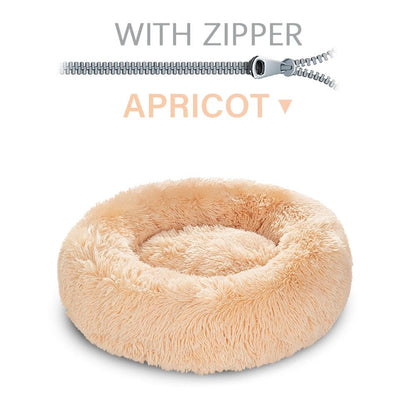 Apricot-colored pet bed with a zipper on a white background