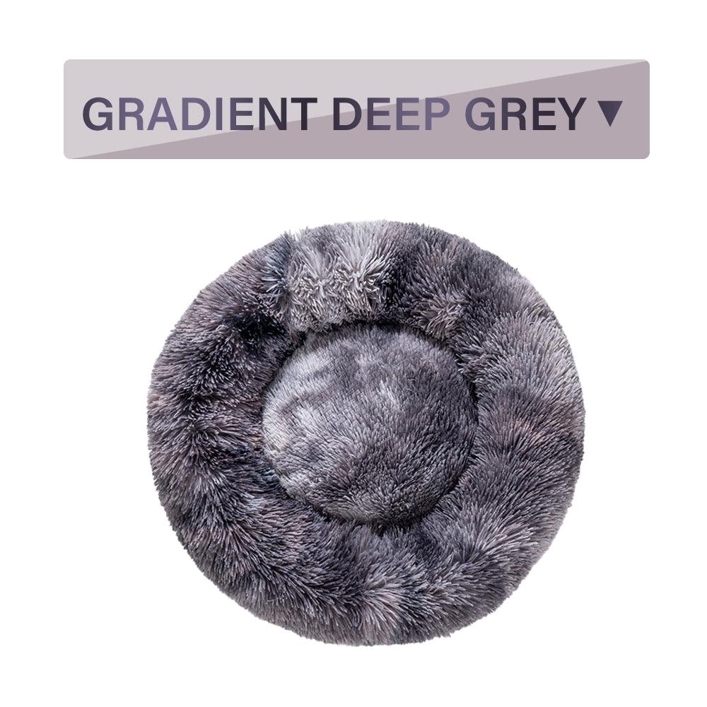 Fluffy gradient deep grey pet bed on a white background