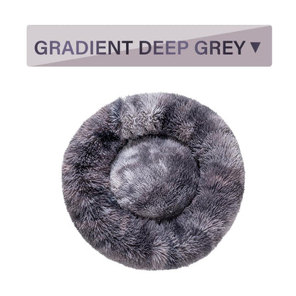 Fluffy gradient deep grey pet bed on a white background
