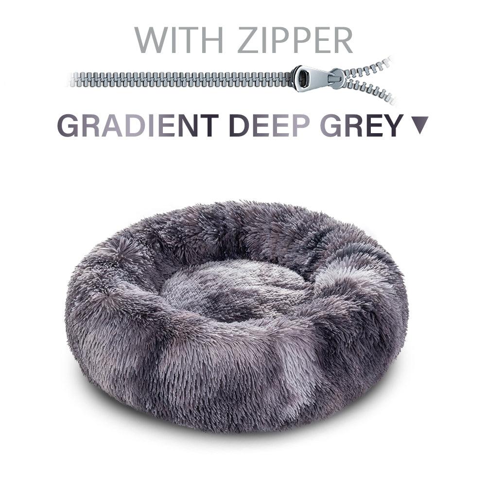 Gradient deep grey pet bed with zipper on a white background