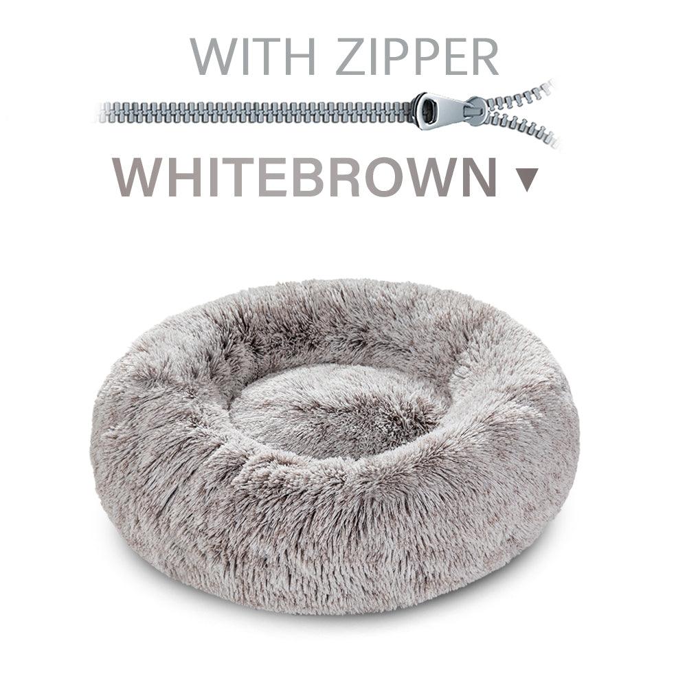 Gray pet bed with zipper on a white background