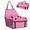 Pink pet seat cover with black straps on a white background