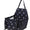 Black pet carrier with white paw prints on a white background