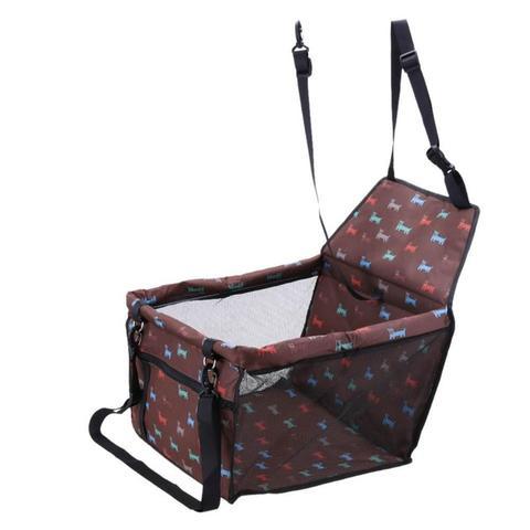 Pet car seat with patterned design on a white background