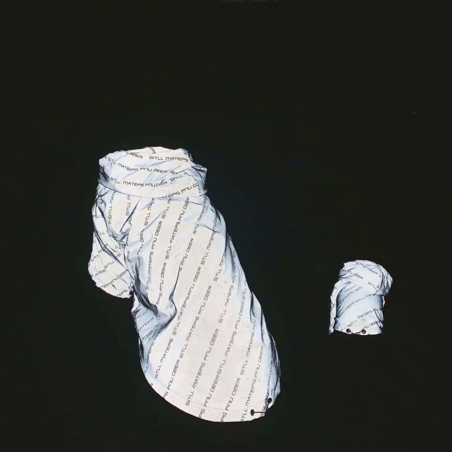 Collage of a dog and a baby wrapped in newspaper on a black background