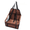 Brown patterned pet car seat with black straps on a white background