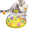 Cat playing with a colorful cat toy on a white background