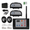Collection of electronic components including a power adapter, control panel, and various cables on a white background.